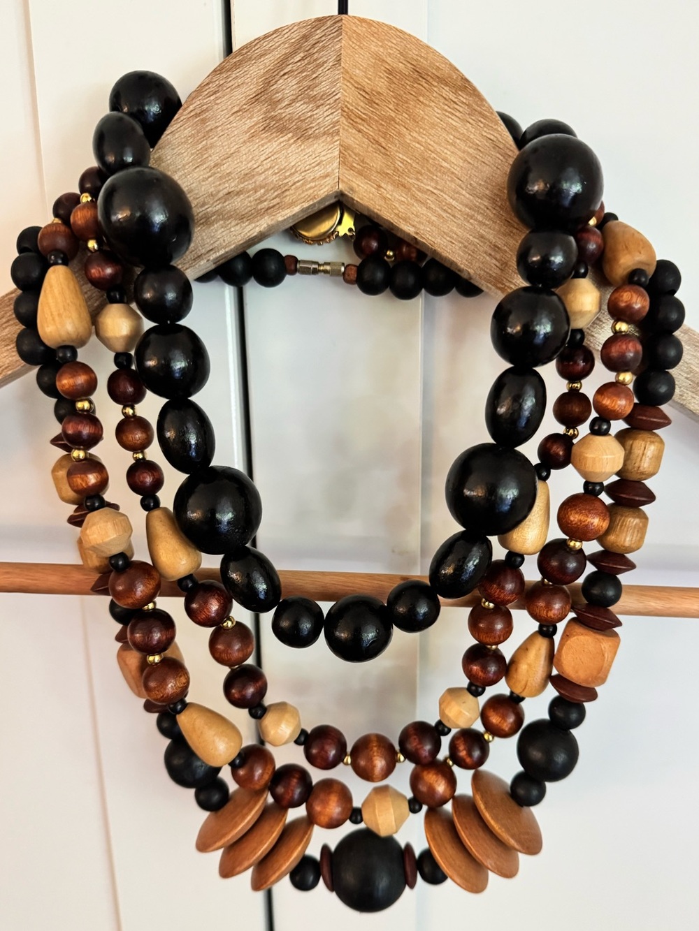 Vintage Multi-Strand Wooden Bead Necklace - Black & Brown